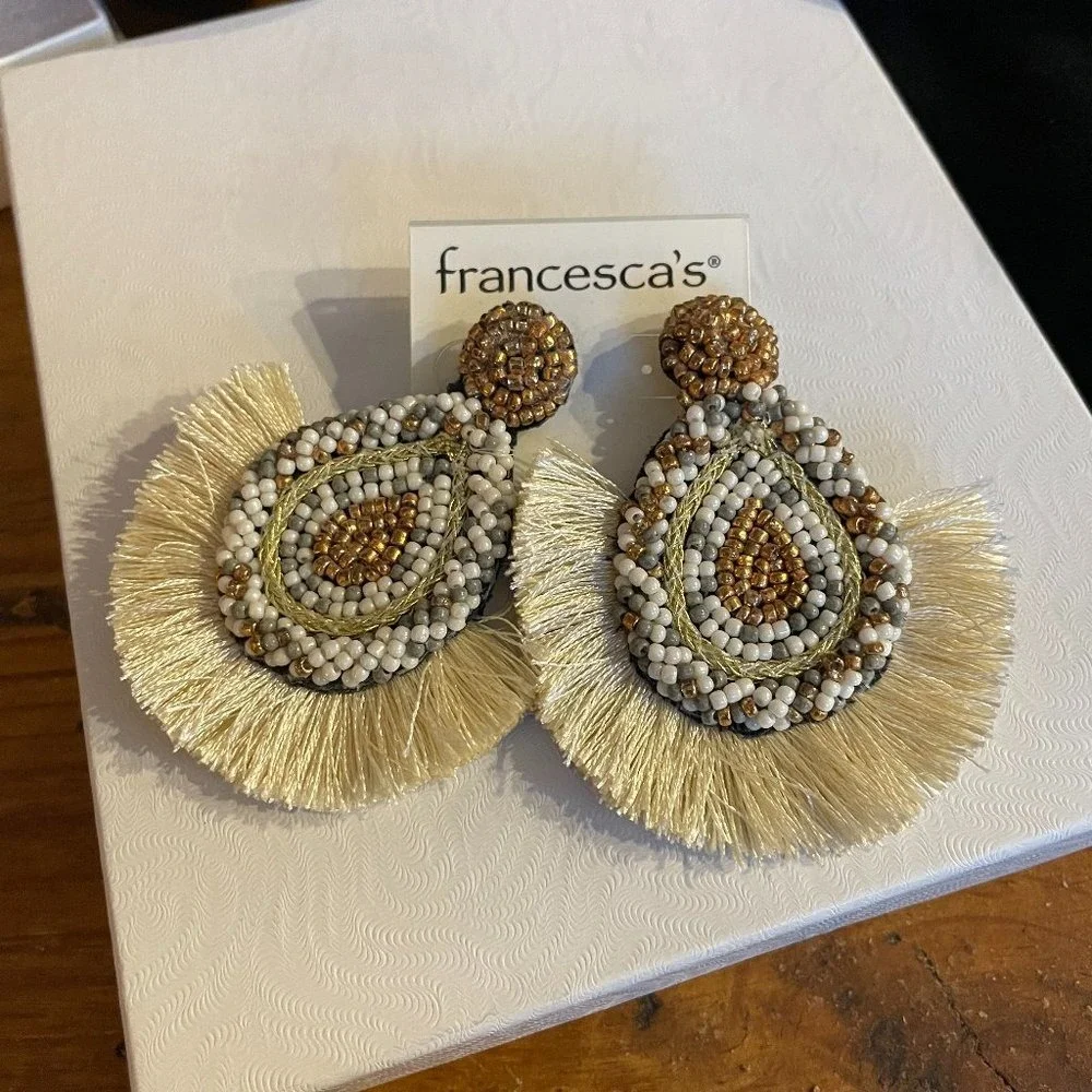 Beaded Tassel Festival Earrings Post Backing Boho Hippie Hippy